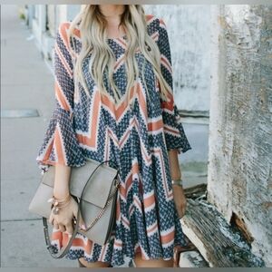 Paper Crown Dress in Navy and Orange